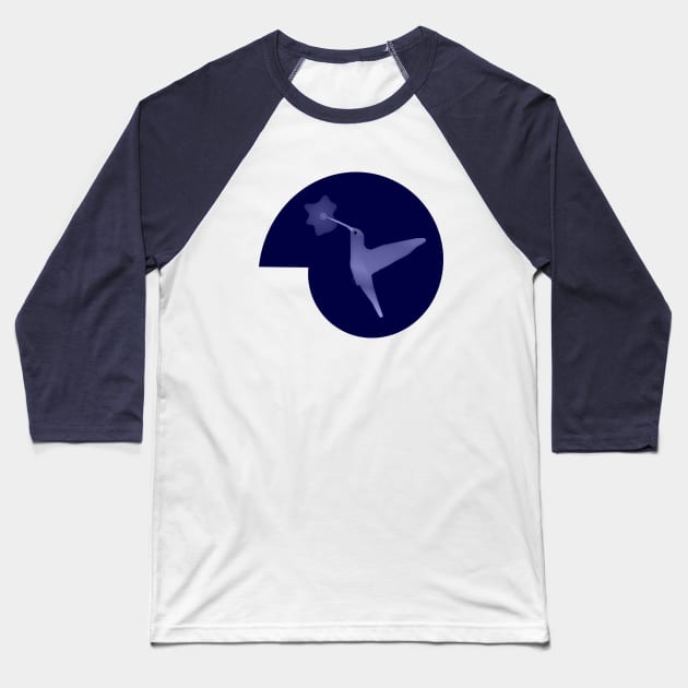 Happy Hummingbird on Fractal Blue Spiral Baseball T-Shirt by Davey's Designs